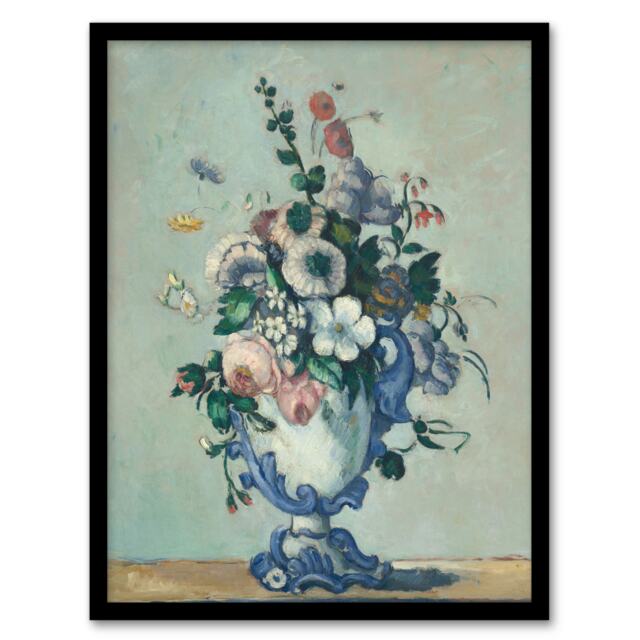 "Flowers in a Rococo Vase Still Life Cezanne Framed Wall Art Print 12X16"""