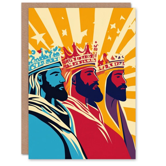 Three Wise Men Kings Magi Pop Art Blank For Him Or Her Art Xmas Festive Christmas Card