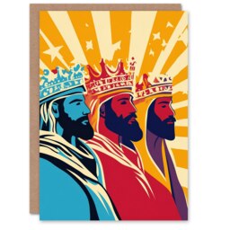 Three Wise Men Kings Magi Pop Art Blank For Him Or Her Art Xmas Festive Christmas Card