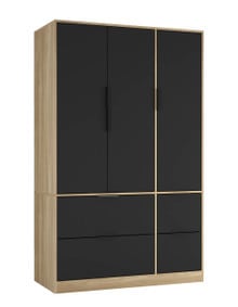 FUJI 3 Door 4 Drawer Wardrobe Brown Oak & Black 117 x 55 x 8.5 1