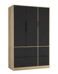 FUJI 3 Door 4 Drawer Wardrobe Brown Oak & Black 117 x 55 x 8.5 1