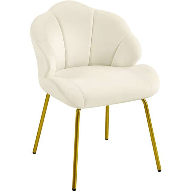 Yaheetech Vanity Chair with Shell-shaped Backrest and Golden Metal Legs for Living Room-Beige