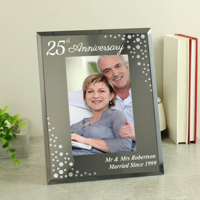 Personalised Anniversary 6x4 Diamante Glass Photo Frame Silver One Size