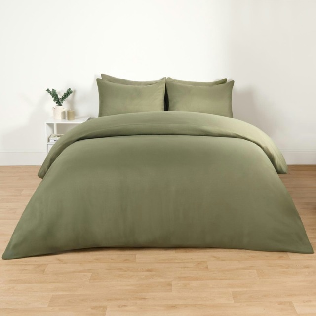 OHS Soft Microfibre Plain Duvet Cover and Pillowcase Set, King - Woodland Green