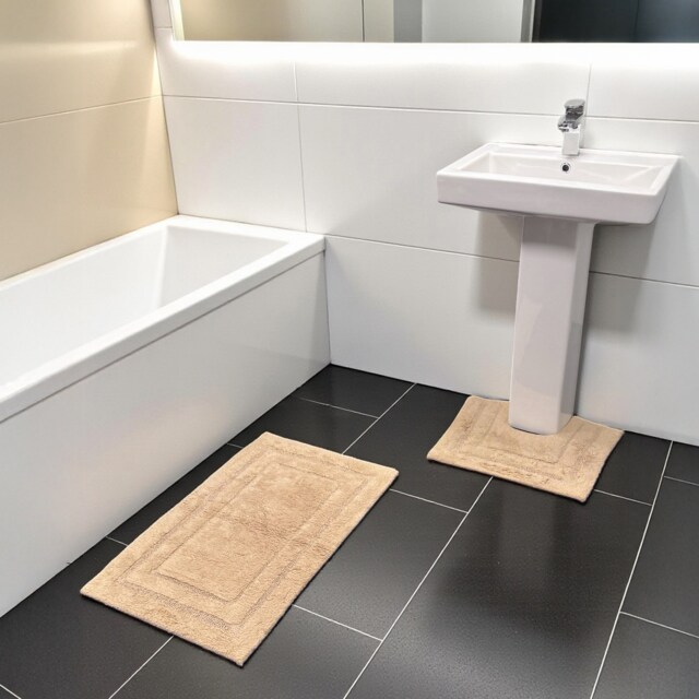 Showerdrape Pinnacle Biscuit 2 Piece 100% Cotton Bath Mat Set Multi 1