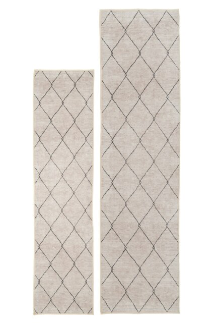 Beige Grey Trellis Modern Abstract Washable Living Room Area Rug- 80x300cm Cream