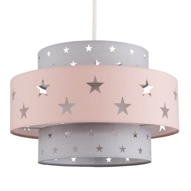 ValueLights Weaver Pink Dark Grey Star Ceiling Pendant Shade and Bulb