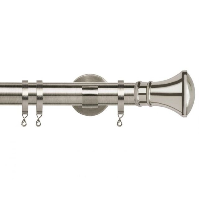 35mm Fixed Length Metal Curtain Pole Set Satin Silver Trumpet Finial 330cm Silver Silver