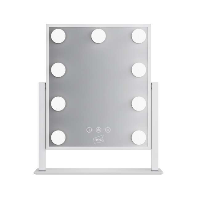 Neo Hollywood Vanity Touch Mirror with 9 LED Bulbs Lights Makeup Lighted 360° Rotation 3 Colour Dimmable Lighting Modes