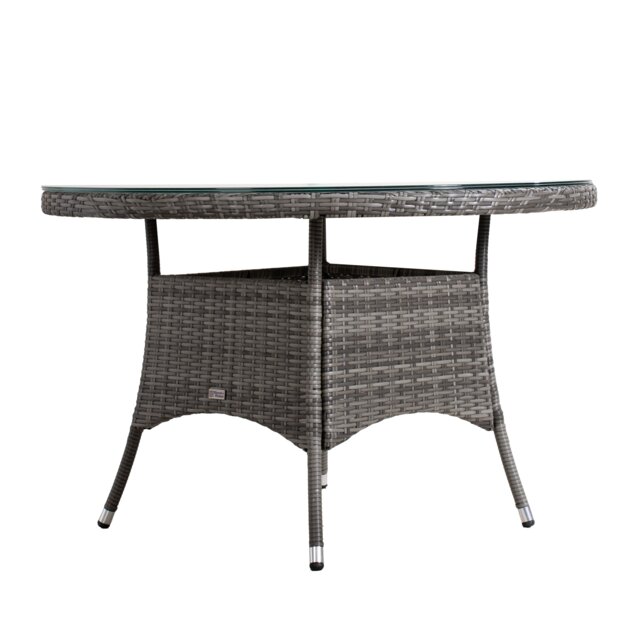 Direct Wicker Outdoor 4 Person Rattan Round Dining Table, Aluminum Frame with Tempered Glass Top, Umbrella Hole Grey