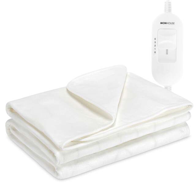 MONHOUSE Premium Electric Blanket - Heated Under Blanket - Detachable Controller & Machine Washable - 3 Heat Settings - Double 120x135xm White 1