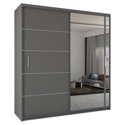 Mirrored Sliding Door Wardrobe - Modern Bedroom Storage - Grey 120cm
