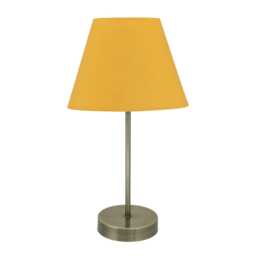 Antique Brass Stick Table Lamp with Ochre Fabric Shade