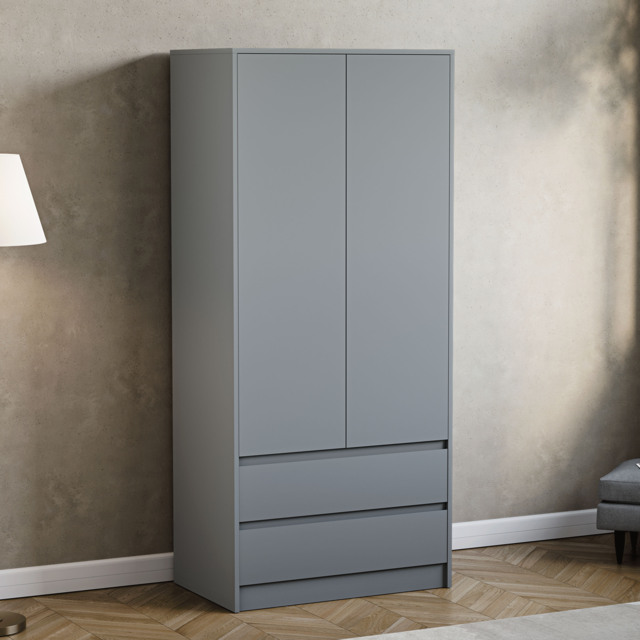 Vida Designs Denver 2 Door 2 Drawer Wardrobe With Shelf & Clothes Rail, Grey