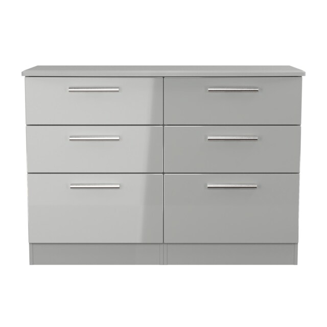 Windsor 6 Drawer Wide Chest of Drawers in Grey Gloss & Dusk Grey (Ready Assembled) Grey Grey Gloss & Dusk Grey