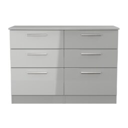 Windsor 6 Drawer Wide Chest of Drawers in Grey Gloss & Dusk Grey (Ready Assembled) Grey Grey Gloss & Dusk Grey