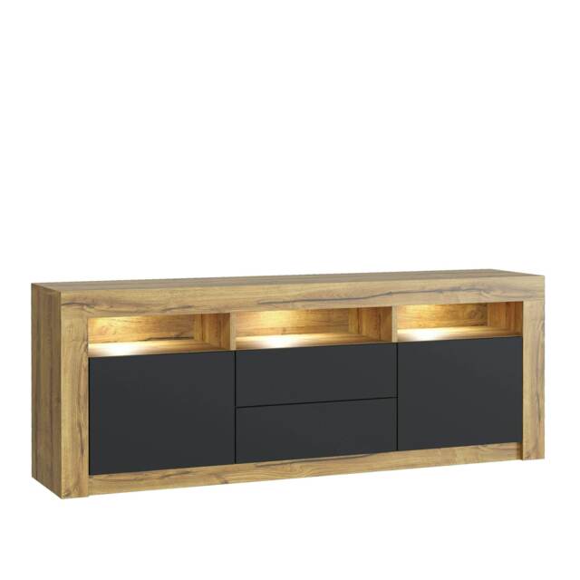TV Unit 160cm Black Matt Doors & Drawers Oak Matt Body Free LED Brown Black One Size 1