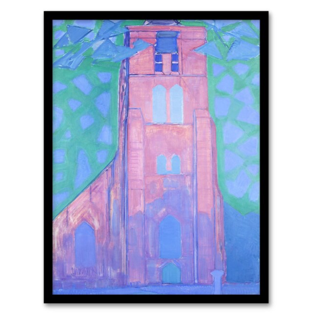 "Church Tower Domburg Mondrian Vintage Framed Wall Art Print 12X16"""