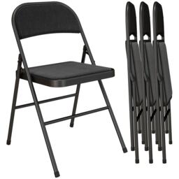 HOMCOM Padded Folding Chairs Set of 4 Linen-Look Foldable Chairs with Cushioned Seat and Metal Frame for Home Office Dining Computer Desk Reception Room Black