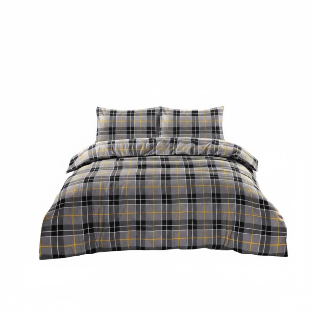 Thermal Flannelette Tartan Duvet Cover Set Warm Brushed Cotton Bedding Grey King