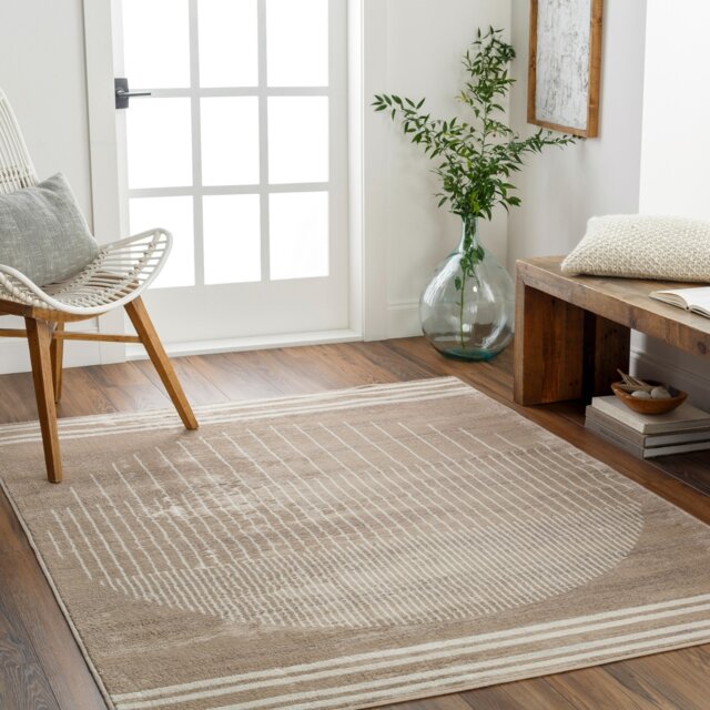 LIVABLISS Floransa-Geometric Modern Rug 160 x 215 cm Grey Ivory Brown