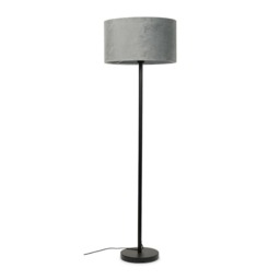 ValueLights Charlie Black Floor Lamp Grey Velvet Shade Black