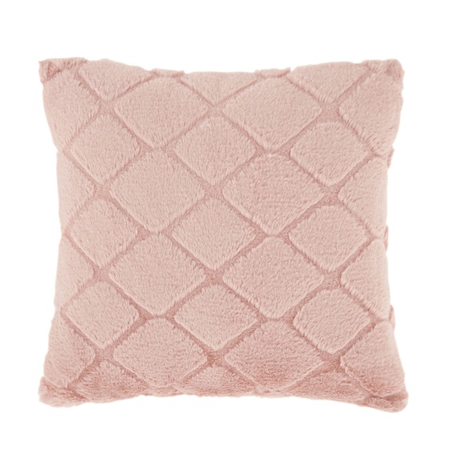 Catherine Lansfield Cosy Diamond Faux Fur Soft Touch Cushion Pink Blush Pink 43x43cm