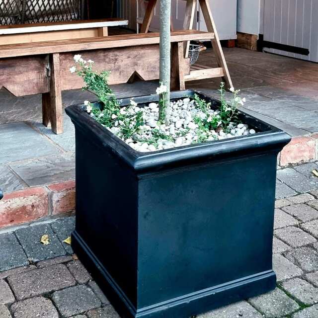 Victorian Box Black Square Light Stone Outdoor Planter W35 H35 L35 cm, 42.9 ltrs Cap.