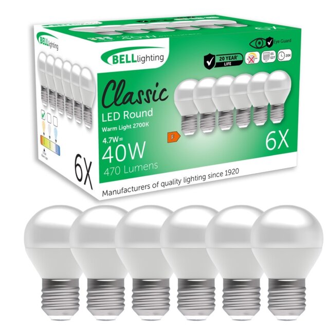 BELL Lighting E27 LED Golf Ball Bulb 4.7W Energy Saving Light Bulb White Warm White - 2700K 6