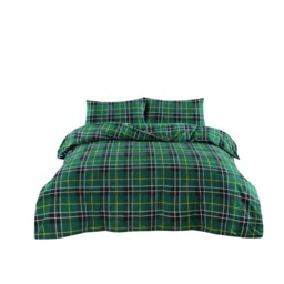Thermal Flannelette Tartan Duvet Cover Set Warm Brushed Cotton Bedding Green Double
