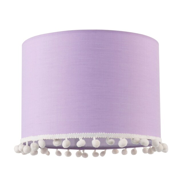 "Cute and Modern Lilac Cotton 10"" Lamp Shade with White Woolly Pom Poms Purple Lilac 1"