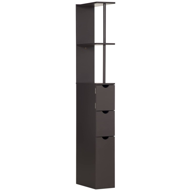 HOMCOM Tall Bathroom Storage Cabinet with Shelf and Drawers, Brown Brown Brown