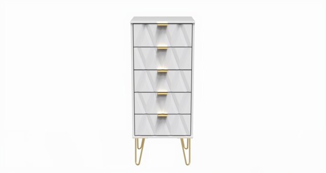 Dallas 5 Drawer Tall Bedside Cabinet in White Matt (Ready Assembled) White White Matt