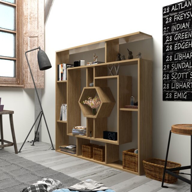 Decorotika Labrina Geometric Design Bookcase - 134 cm H x 134 cm W x 23 cm D