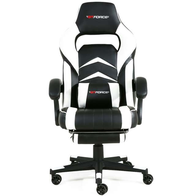 Turbo Reclining Sports Racing Office Desk Faux Leather Gaming Chair (White)