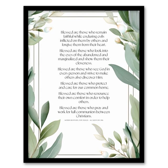 Modern Blessed Beatitudes Pope Francis Bible Quote Black Framed Wall Art Print A8