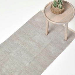 Homescapes Light Grey Cotton Plain Chenille Runner with Natural Trim - 66 x 200 cm Grey Light Grey