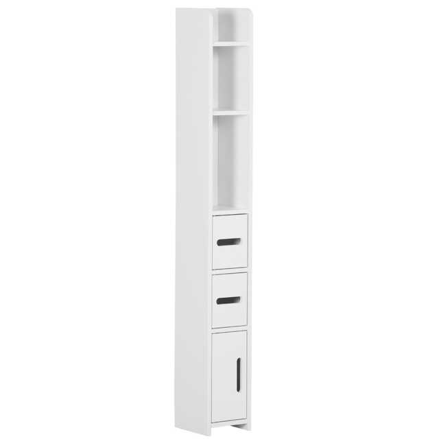 kleankin Modern Bathroom Storage Cabinet, Freestanding Tall Bathroom Cabinet with Open Shelves and 3 Cupboards with Door, for Bedroom Hallway, White
