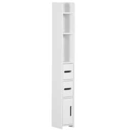 kleankin Modern Bathroom Storage Cabinet, Freestanding Tall Bathroom Cabinet with Open Shelves and 3 Cupboards with Door, for Bedroom Hallway, White