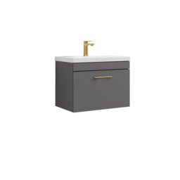 Balterley Rio 1 Drawer Wall Hung Vanity Basin Unit - with D-shaped handle (Tap Not Included) Grey Gloss Grey