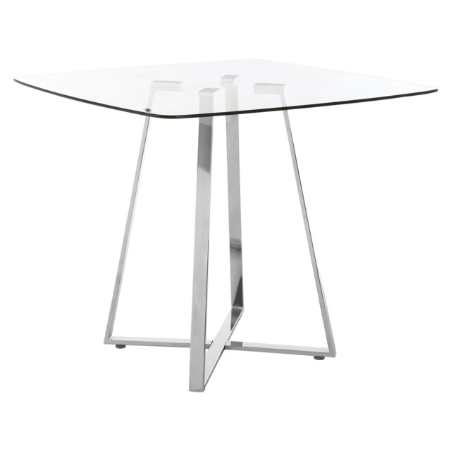 Interiors By Premier Modern Glass Square Dining Table, Sturdy Dining Table For Entertaining Guests, Minimalist Open Base Table Silver