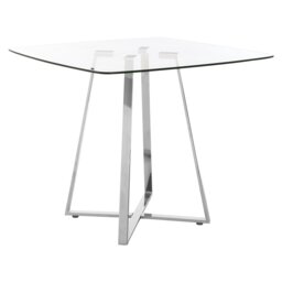 Interiors By Premier Modern Glass Square Dining Table, Sturdy Dining Table For Entertaining Guests, Minimalist Open Base Table Silver