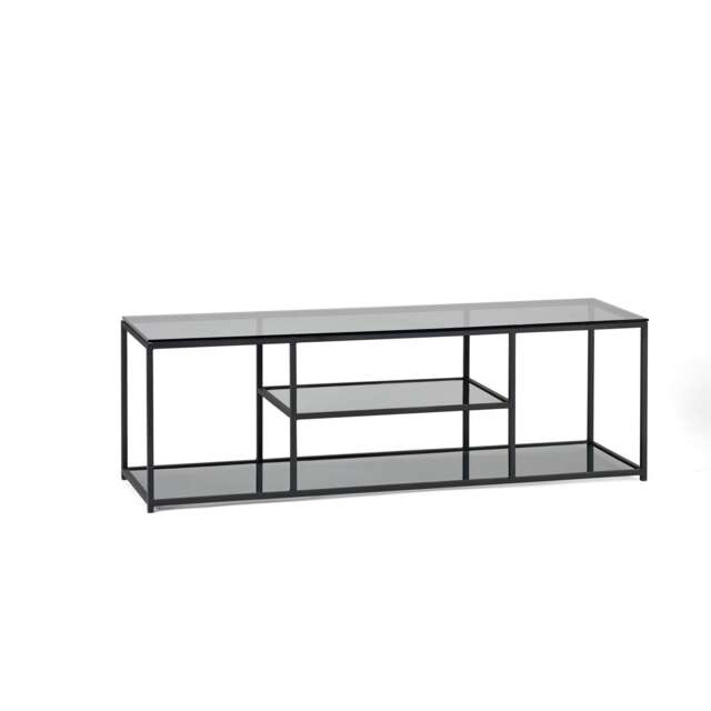 Premium Halston TV Unit in Smoked Glass and Black