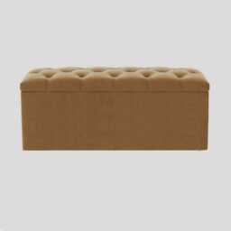 180cm Luna Chesterfield Ottoman Storage Box - Mink Plush Velvet Upholstered Blanket Box
