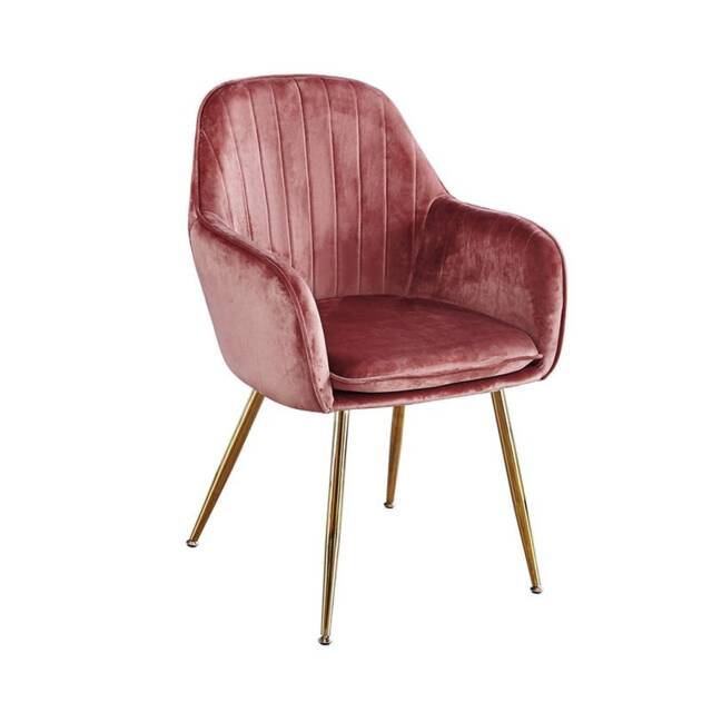 Lara Dining Chair (Pack of 2) - Velvet - L57 x W59 x H84.5 cm - Vintage Pink with Gold Legs Pink