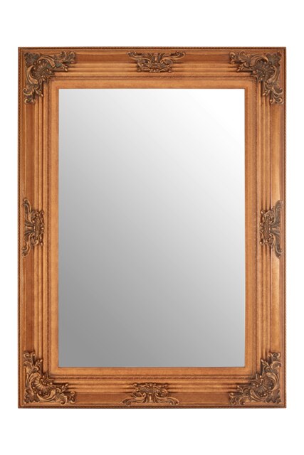 Baroque Rectangle Gold Wall Mirror,Decorative Wooden Frame Mirror For Console Table,Antique Floral Mirror Gold