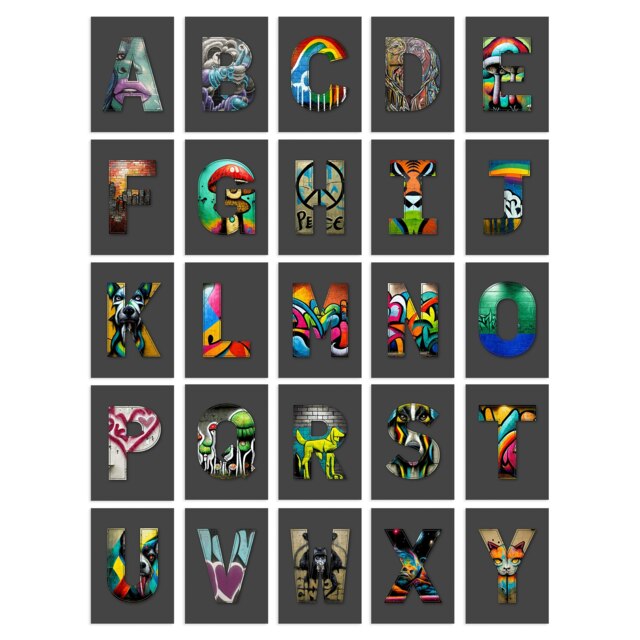 Street Art Graffiti Aesthetic A-Z Letters Spelling A6 Set of 50 Unframed Prints Multi