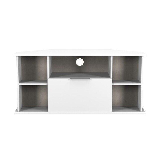 Dover Corner TV Stand in White Matt & White (Ready Assembled) White White Matt & White