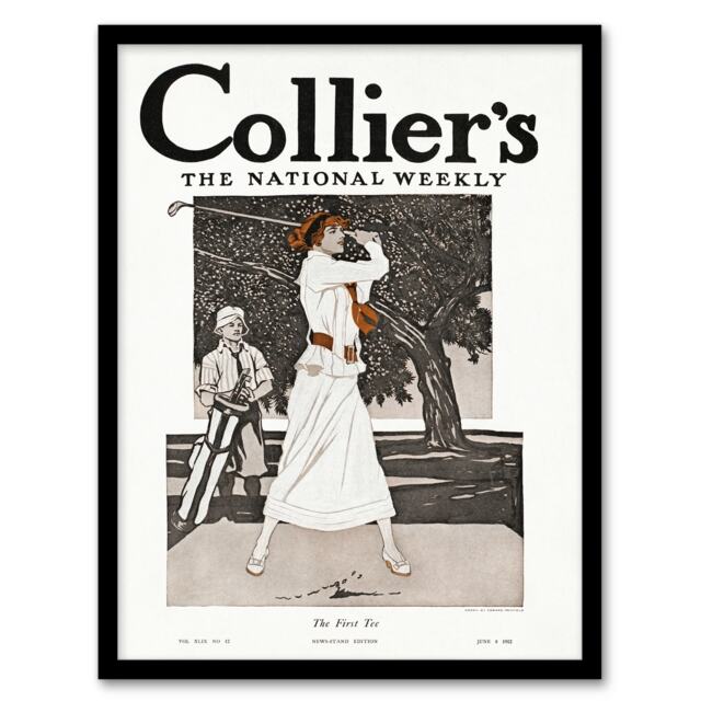 "Woman Golfer First Tee Vintage Magazine Cover Framed Wall Art Print 12x16"""