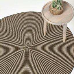 Homescapes Linen and Black Handmade Woven Spiral Braided Rug - 120 cm Round Cream Linen and black 120 cm Round